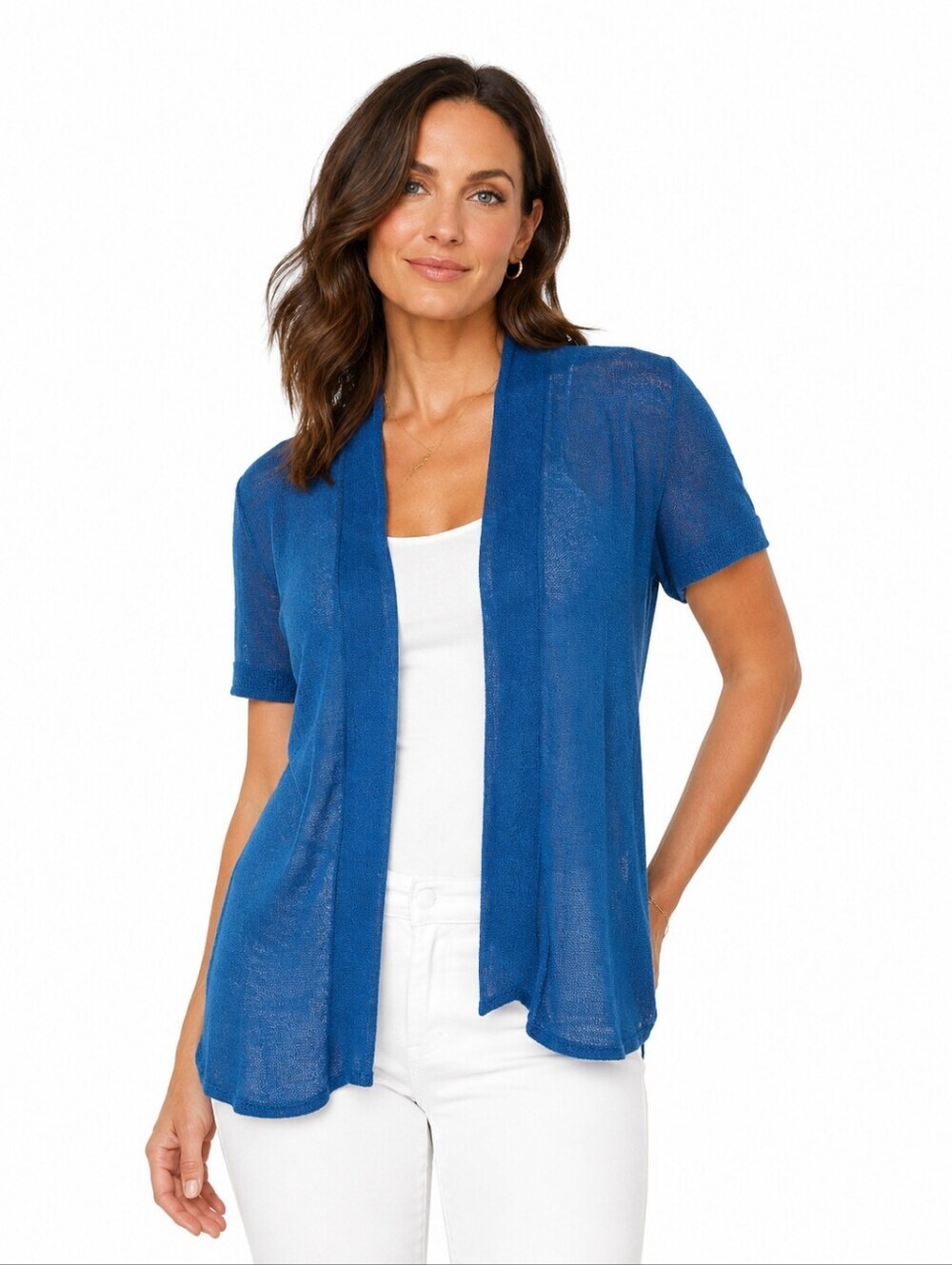 Eileen Fisher Blue 100% Wool Italian Yarn Open Front Cardigan Topper S